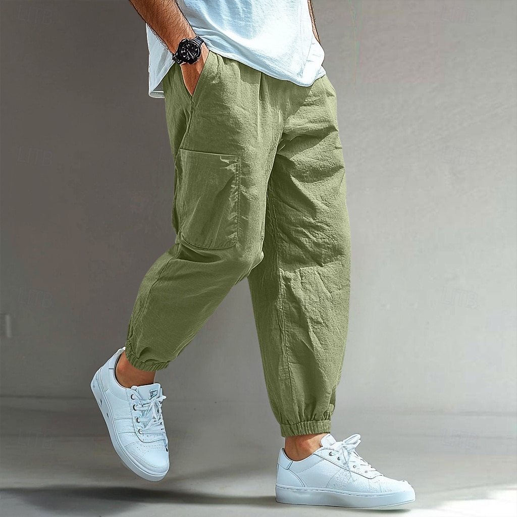 Herren Cargo-Hosen Leinenhosen Hose Shorts Sommerhose Elastischer Bund Einfach Komfort Atmungsaktiv Volle Länge Lässig Täglich Ferien Urlaub Mode Schwarz Weiß Unelastisch 2025 - $23.99 –P1