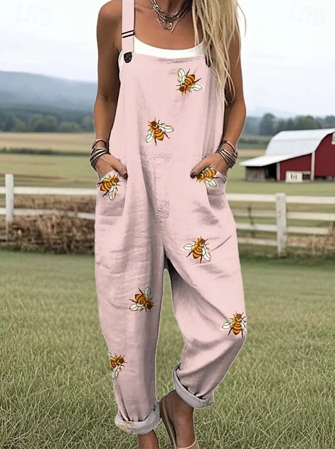 Women's Romper Active Graphic Sleeveless Buttons Vacation Street Loose Fit White Yellow Pink Summer 2025 - $34.99 –P3