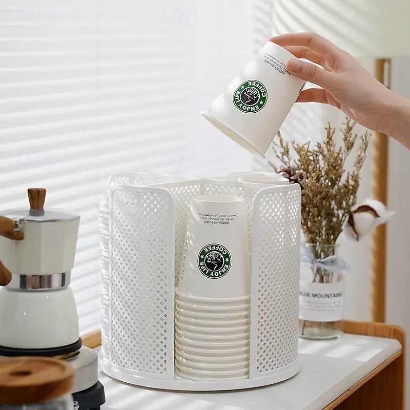 Distributeur de gobelets en papier rotatif à 360° peu encombrant, en plastique PS durable avec conception amovible ventilée, noir &blanc, parfait pour les tasses à café de cuisine et de bureau de 2025 ? $17.99 –P2