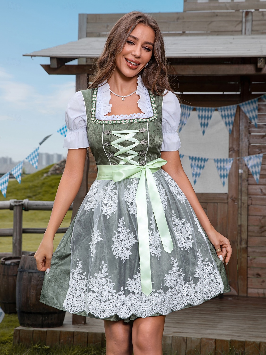 Oktoberfest Bordado Vestidos Falda acampanada Blusa tradicional bávara Mucama bávaro Alemán Munich prados Mujer Carnaval Fiesta Festival de Cerveza Paño de estilo tradicional 2026 - $75.99 –P4