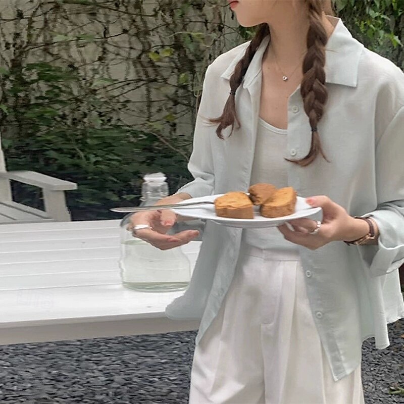 Damen Hemd Chiffon Tops Einfach Täglich Stilvoll Basic Langarm Hemdkragen Normale Oberteile Arbeit Täglich Ferien Knöpfe Weiß Gelb Blau Frühling Herbst 2025 - $24.99 –P2
