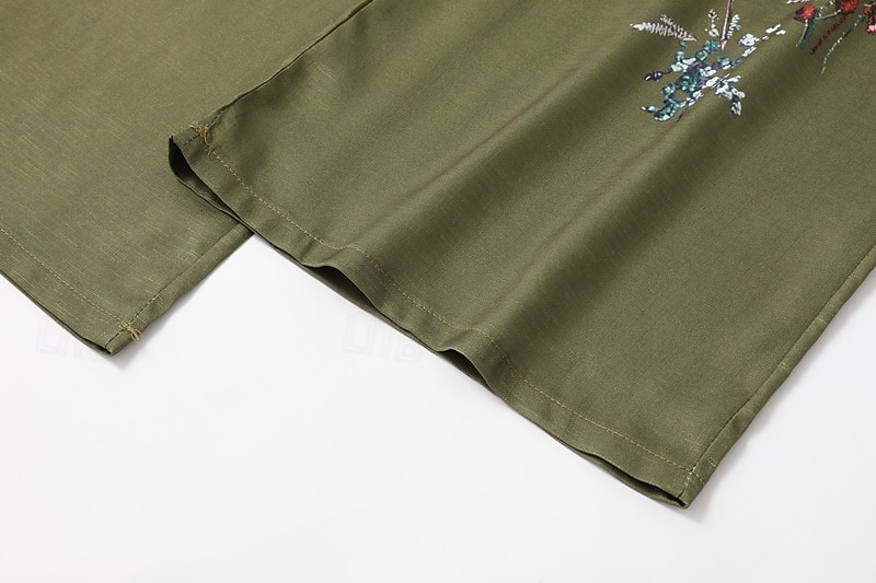 Pantalones anchos bohemios para mujer, largos, con estampado de flores naturales, bolsillos y cordón elástico, cómodos para exteriores, vacaciones, fin de semana, color verde, corte regular. 2025 - $24.99 –P10