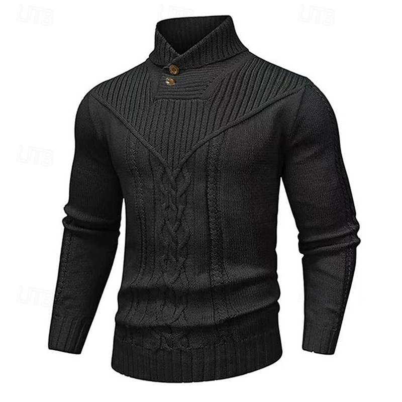 Voor heren Trui Gebreide trui Geribd breien Normale tops Gebreid Effen Opstaande boord Modieus Basic Vakantie Alledaagse kleding Kleding Herfst Winter Wijn Zwart S M L 2025 - $35.99 –P10