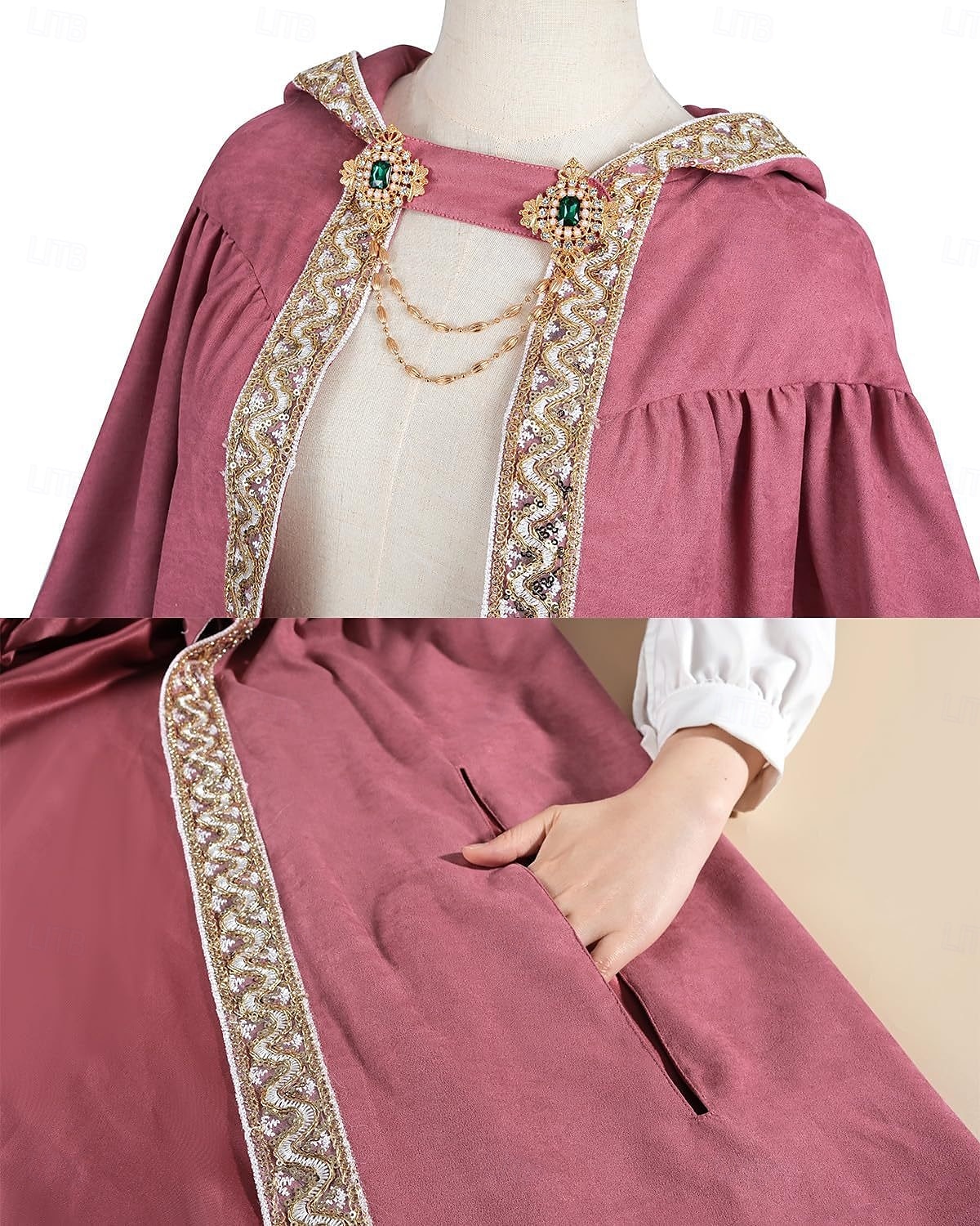 Retro Středověké Renesanční Pláštěnka Přehoz plášť s kapucí Upír Unisex Keltské Fantazie předvečer Všech svatých Karneval Výkon LARP Dospělí Přehoz Celý rok 2025 - $34.99 –P2