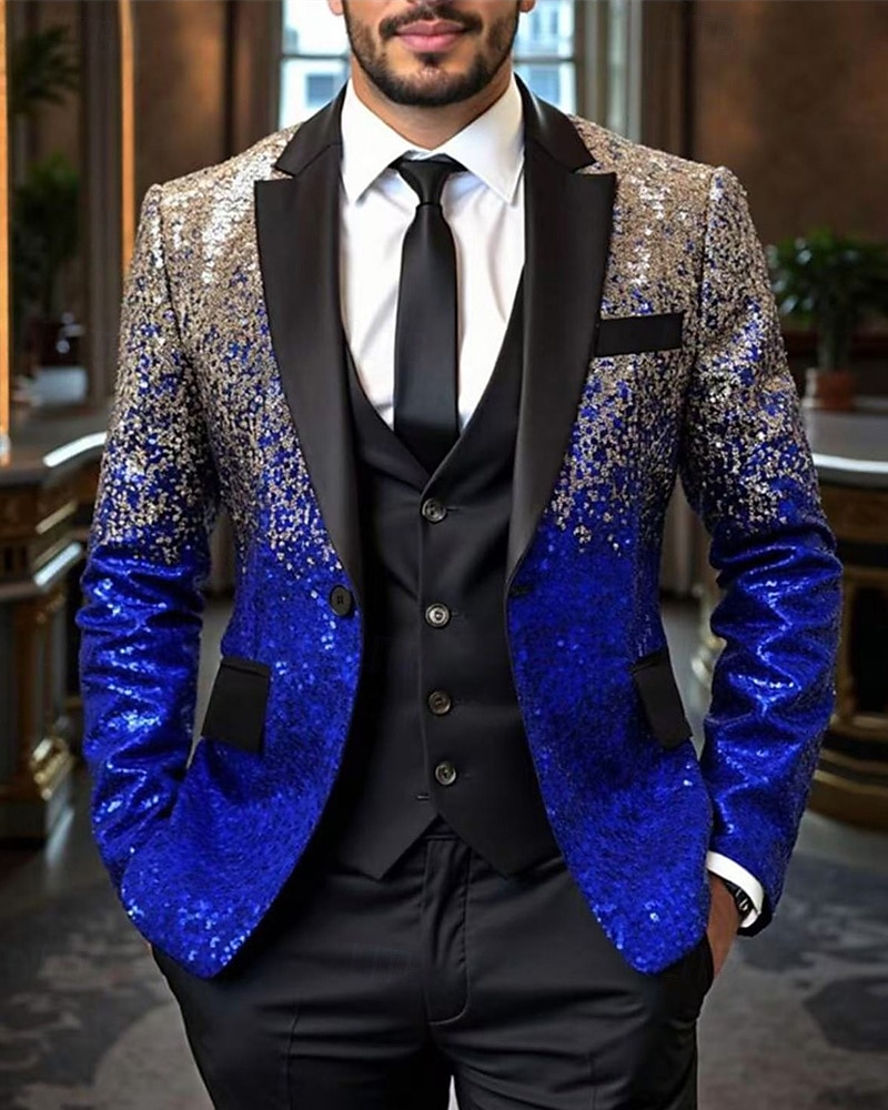 Homens Blazer O negócio Coquetel Festa de Casamento Moda Casual Primavera Outono Poliéster Gradiente Bolsos Botões Confortável Não Trespassado Jaqueta esporte Prata Azul Verde Escuro Roxo de 2025 por $67.99 –P8