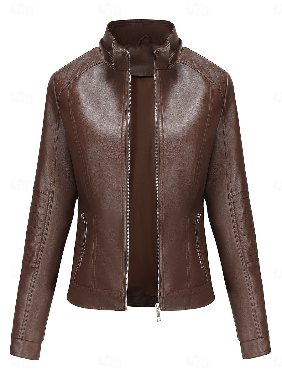 Femmes Veste en Similicuir Veste Décontractée Confortable Respirant Fermeture éclair Avec Poches Occasionnel Uni Vacances Rue Occasionnel Tenue quotidienne Fermeture éclair Court À capuche Coupe de 2025 ? $47.99 –P11