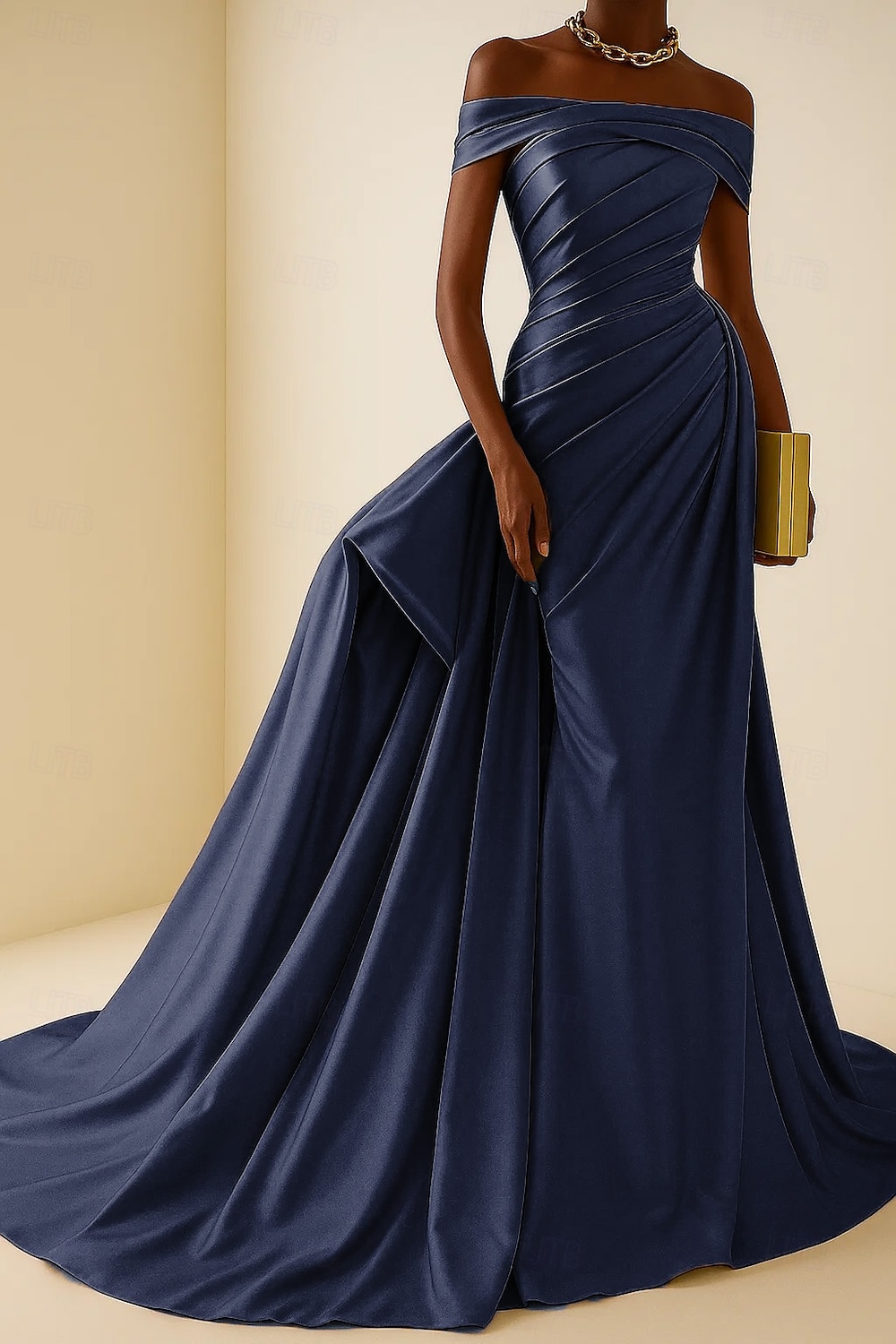 Hohe Mode Abendkleid Schwarz-Tie Meerjungfrau  Trompeten Abendkleid Elegantes Kleid Formelle Hochzeit Gericht Zug Ärmellos Off-Shoulder Satin mit Falten Raffung 2025 - $159.99 –P6