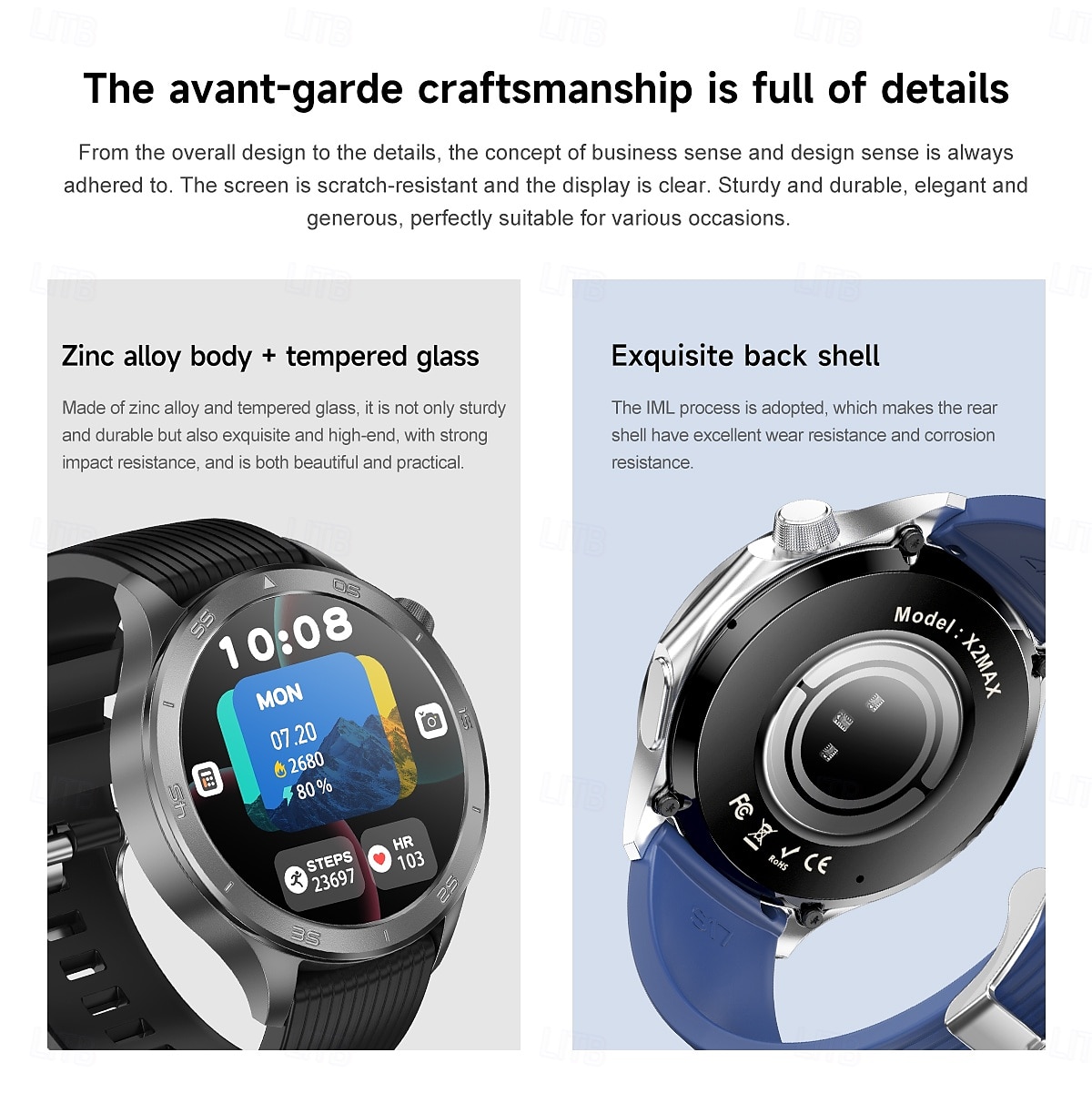 X2 Max Smart Watch 1.53 inch AMOLED HD Screen Bluetooth Call Compass Heart Rate  Fitness Tracker IP68 Waterproof SmartWatch 2025 - $44.99 –P4