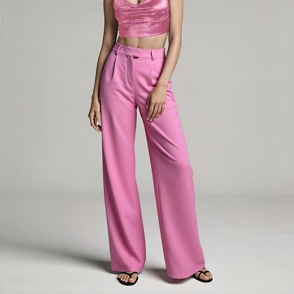 Per donna Gamba larga Pantaloni Eleganti Pantaloni Moda Lunghezza intera Naturale Semplice Tasche Laterali Comodo Traspirabilità Ufficio / Carriera Affari Nero Bianco Giallo Rosa Primavera Autunno del 2025 a $26.99 –P5