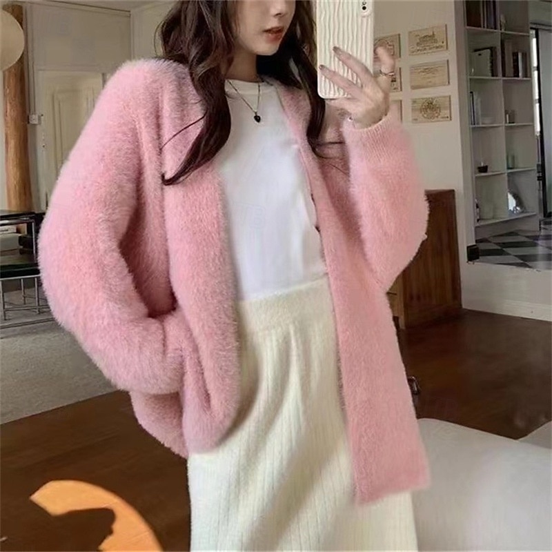 Femmes Pull Cardigan Mode Streetwear Quotidien Couleur Unie Côtelé Ouvert devant Tricoté manche longue Hauts Longs Tricoter Fête Sortir Week-end Blanche Rose Claire Automne Hiver de 2025 ? $34.99 –P1