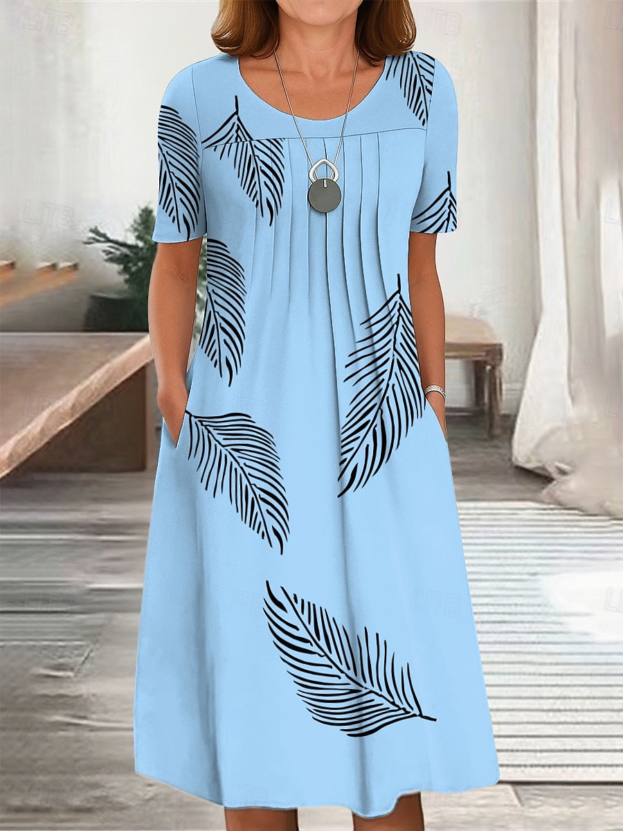 Damen Midikleid T-Shirt-Kleid A Linie Kleid Sommerkleid Urlaub Lässig Täglich Normale Passform Grafik Blatt Kurzarm Rundhalsausschnitt Weiß Rosa Blau Grün Sommer Frühling 2025 - $31.99 –P3