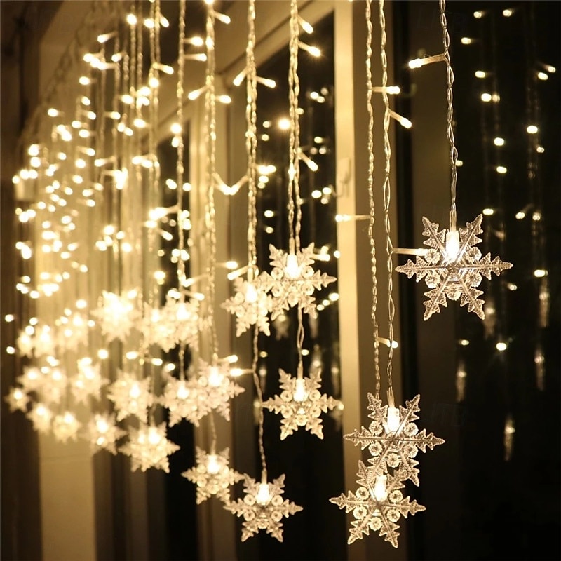 Rideau lumineux flocon de neige glaçon 4 m 90 LED avec alimentation USB et 18 flocons de neige acryliques, 8 modes, télécommande, décoration de Noël, 1 x de 2025 ? $46.99 –P7