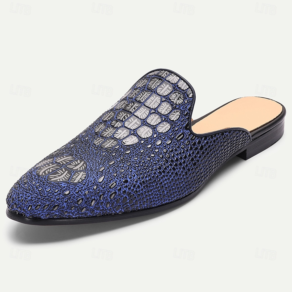 Men's Blue Crocodile Pattern Leather Mule Shoes – Slip-On Luxury Loafers for Stylish Men at Summer Parties and Resort Events 2025 - $94.99 –P3