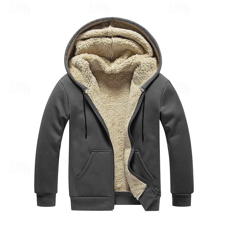 Per uomo Felpa con cappuccio Felpa con zip Felpa con cappuccio in pile Nero Grigio chiaro Grigio scuro Con Cappuccio Semplice Con zip Tasca Frontale Sport & Outdoor Casuale Quotidiano Streetwear Cool del 2025 a $28.99 –P1