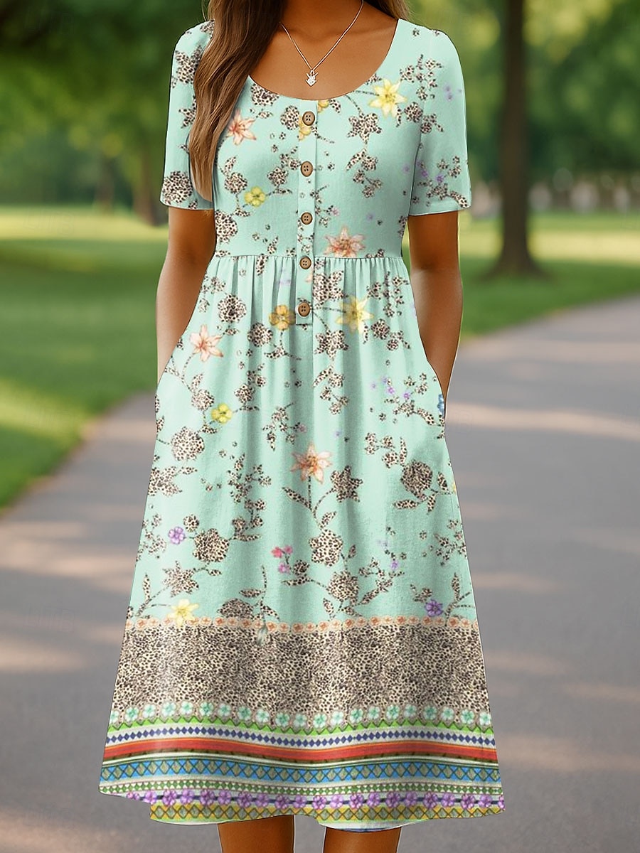 Femmes Robe Midi Robe Tricot Robe Décontractée Robe d'Été Robe trapèze Vacances Occasionnel Chaussures de plage Fête Coupe Ample Fleuri Graphique Manche Courte Col ras du cou Blanche Rose Claire de 2025 ? $36.99 –P3