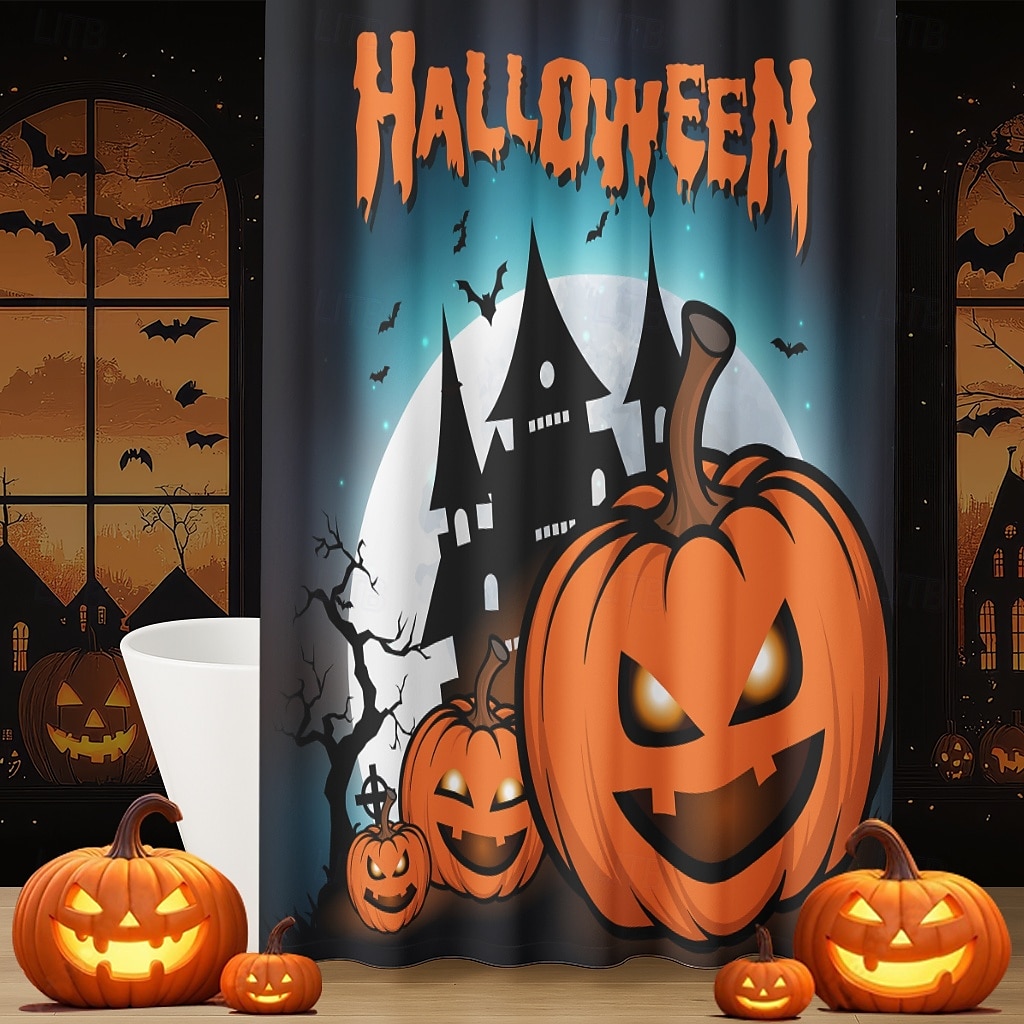 Halloweenský sprchový závěs s háčky, polyesterový, pratelný, voděodolný, vzorovaný, koupelnová vana, dekorace 2025 - $21.99 –P12