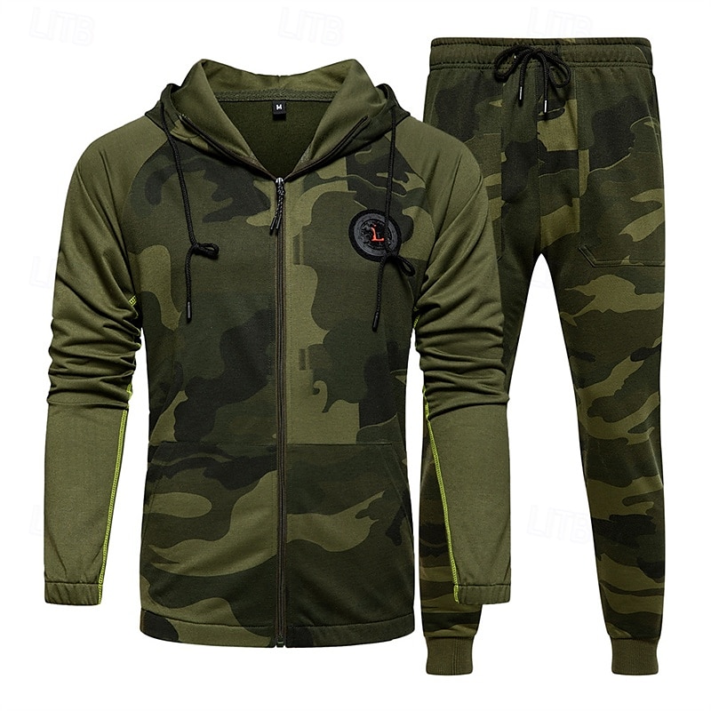 Per uomo Felpa con cappuccio Tuta da Ginnastica Felpa con cappuccio a zip intera Tuta da Allenamento Verde militare Cachi Grigio Con Cappuccio Mimetico 2 Pezzi Sport & Outdoor Quotidiano Ferie del 2025 a $42.99 –P7