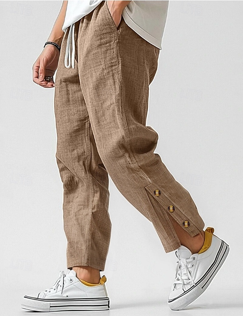 Homens Calças de linho Calças Calça verão Calças de praia Cintura elástica Com Cordão Tecido Conforto Respirável Mimolet Ao ar livre Casual Diário Férias Moda Branco Verde Tropa Sem Elasticidade de 2025 por $23.99 –P6