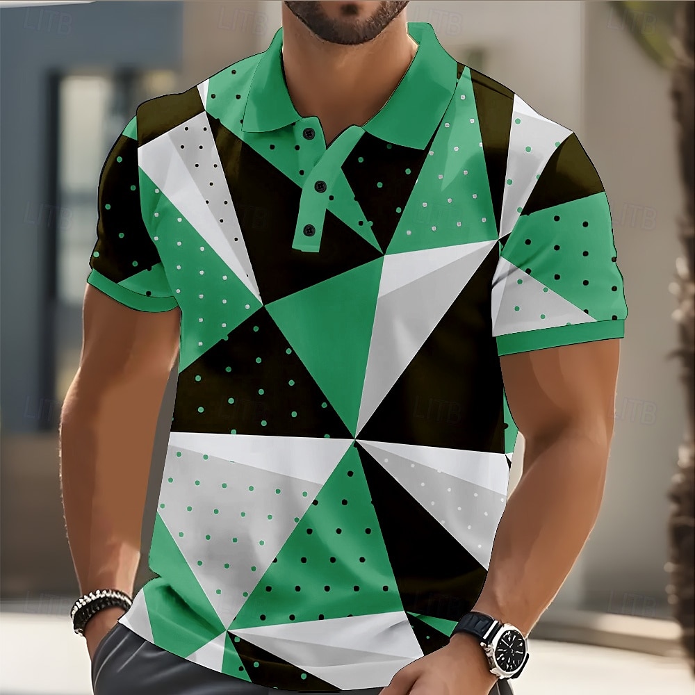 Homme Formes Géométriques Abstrait Polo Manche Courte Polos Chemises à Col Occasionnel Rue Athleisure Tenue quotidienne Boutons Été Rouge Bleu Vert de 2025 ? $20.99 –P2