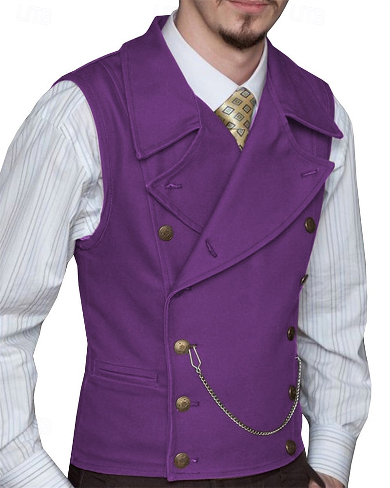 Hombre Chaleco Vacaciones Fiesta Negocio Moda Casual Primavera Otoño Bolsillo Botones Poliéster Cómodo Plano Botonadura Doble Diseño Ajuste regular Plata Negro Blanco Vino Chaleco 2025 - $58.99 –P12