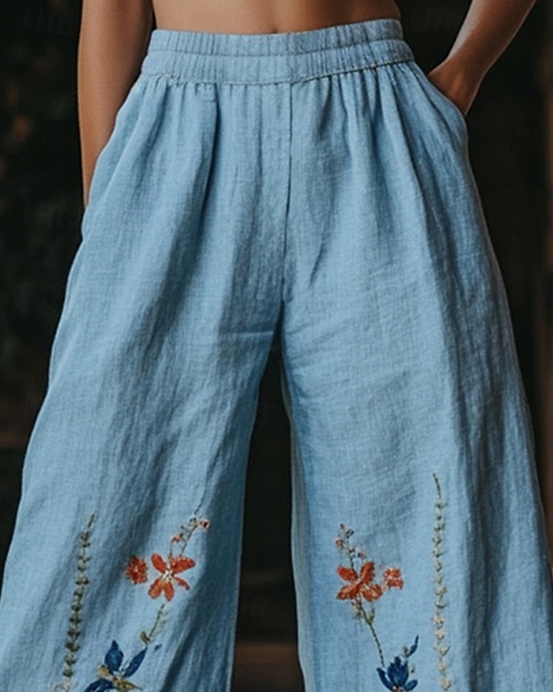 Per donna Gamba larga Pantaloni Pantaloni Palazzo Moda Boho Lunghezza intera Vita Alta Fiore Elastico in vita Stampato Traspirabilità Confortevole Streetwear Abbigliamento quotidiano Uscire Blu del 2025 a $32.99 –P2