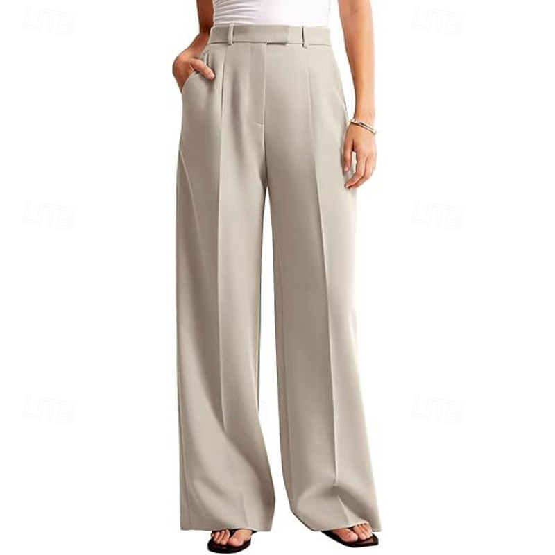 Women's Wide Leg Slacks Streetwear Casual Full Length Natural Plain Elastic Waist Comfy Street Holiday Daily Wear Ash Dark-Gray Dark red Apricot Fall Regular Fit 2026 - $32.99 –P9