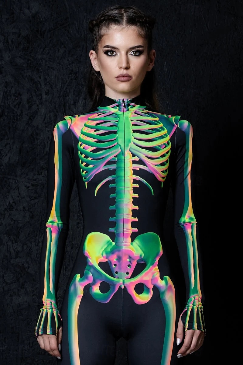 koponya csontváz test halloween csoportos páros jelmezek teljes testes macskaruha ijesztő jelmez férfi női fiú gyermek felnőttek előadás buli klub halloween karnevál halottak napja könnyű 2025 - $29.99 –P5