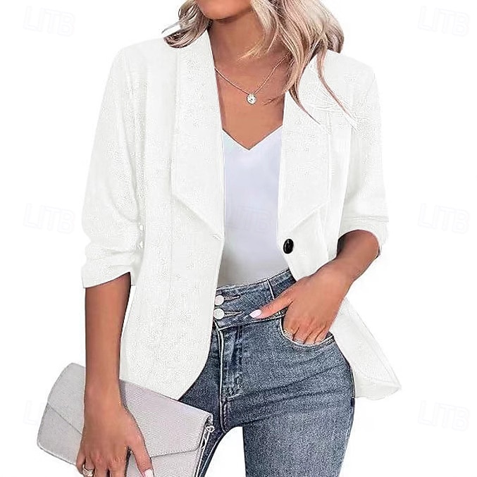 Damen Blazer Bequem Atmungsaktiv Knöpfe Mode Modern Einfach Arbeit Täglich Regulär Umlegekragen Normale Passform Langarm Oberbekleidung Schwarz Weiß Burgunderrot Herbst Winter 2025 - $26.99 –P3