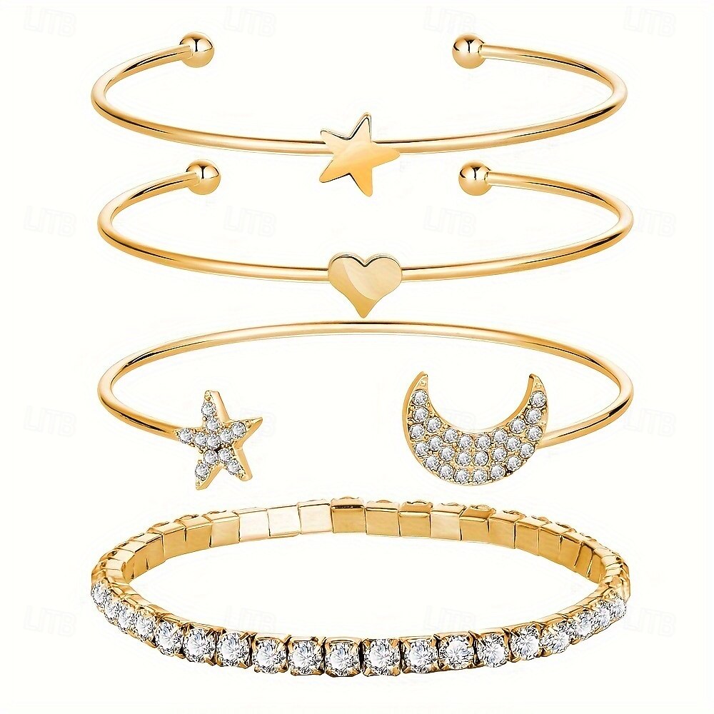 Dame Armringer geometriske MOON Hjerte Stjerne Elegant Mote Luksus Legering Armbånd Smykker Sølv / Gull Til Fest 2025 - $30.99 –P1