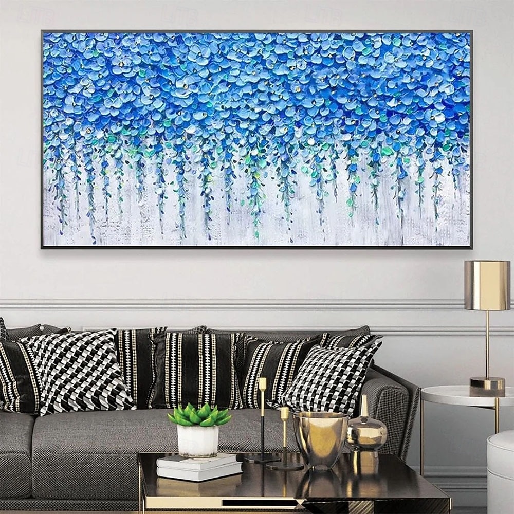 großes handgemachtes 3D Wald Ölgemälde handgemachtes abstraktes Blumen Ölgemälde auf Leinwand große Wandkunst minimalistisches blaues Blumenkunstgemälde individuelles Gemälde Boho Wanddekor für 2025 - $116.99 –P5