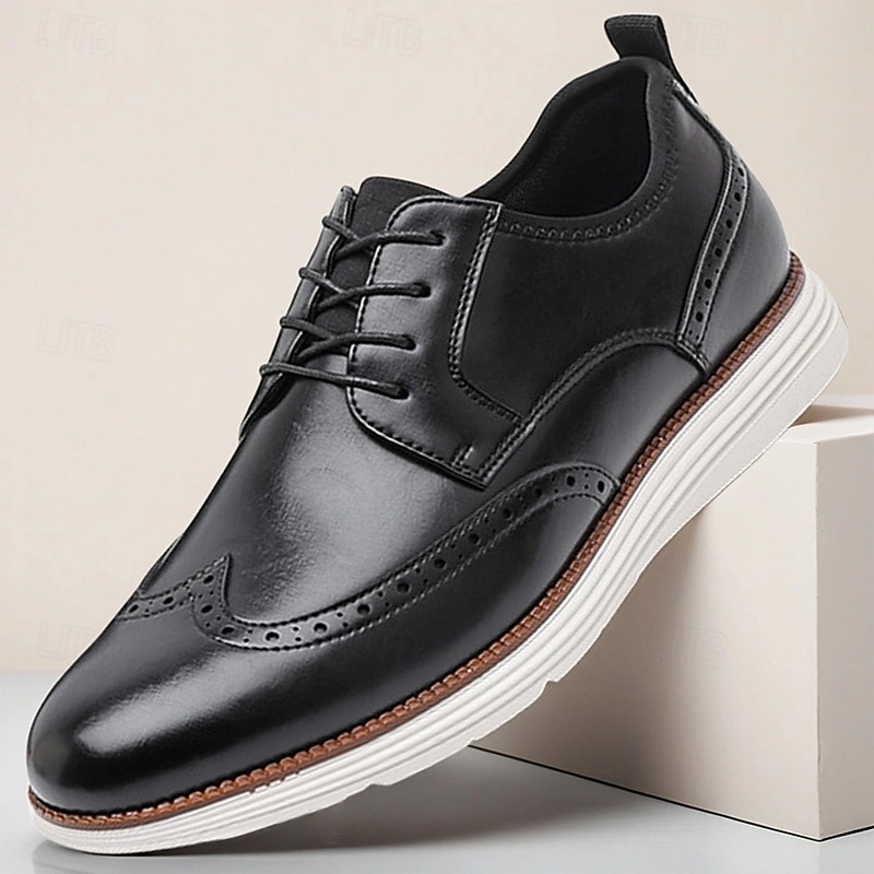 Men’s Brown Faux Leather Wingtip Derby Shoes – Brogue Lace-up Comfort Shoes for Office Wear, Semi-formal Events and Daily Walking 2025 - $46.99 –P1