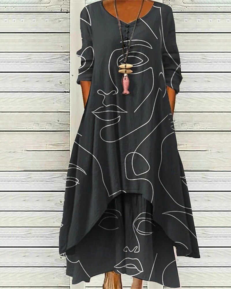 Damen Langes Kleid Maxikleid Freizeitkleid Druckkleid Mode Modern Täglich Strand Wochenende Normale Passform Grafik Dreiviertelarm V Ausschnitt Schwarz Blau Grün Frühling Herbst 2025 - $28.99 –P3