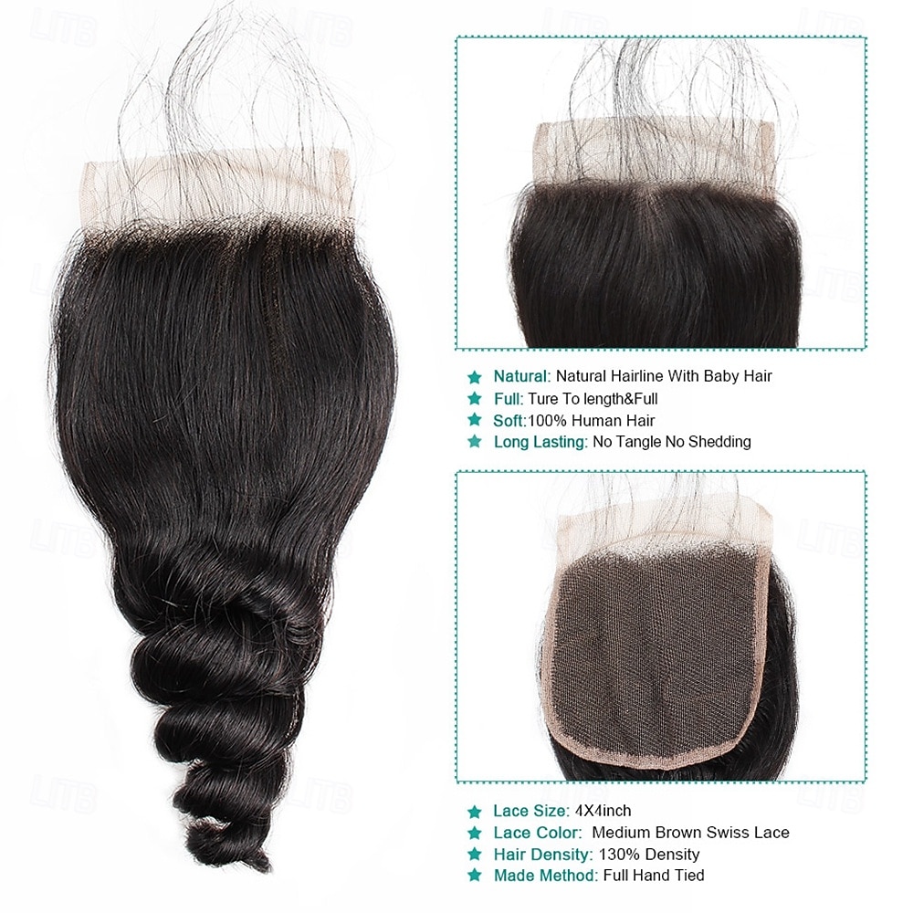 Loose Wave Human Hair Weave Extension 3 Bundles With Closure 4x4 Lace Closure hair 2026 - $239.39 –P7