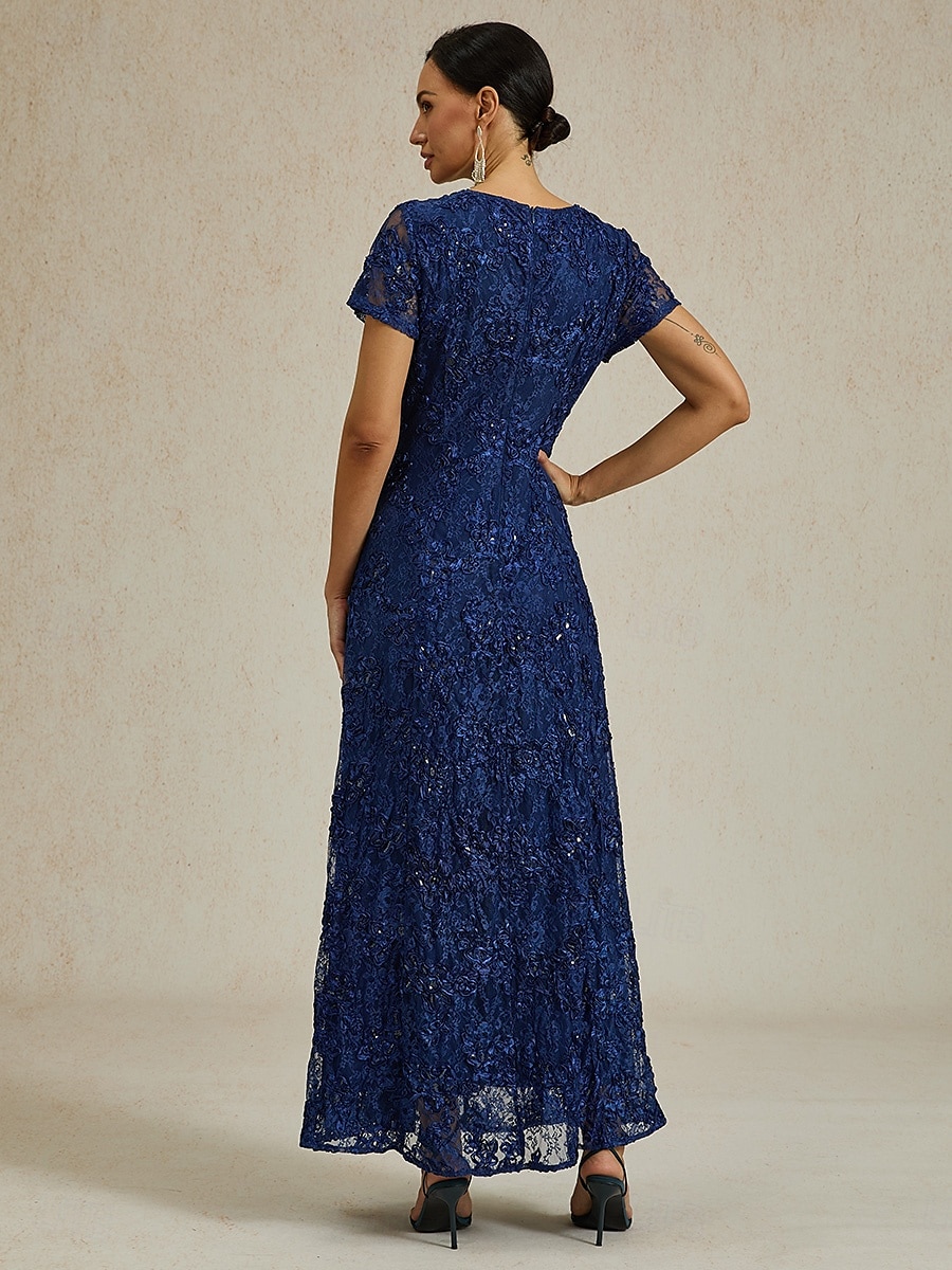 Femmes Robe maxi Robe fourreau Élégant Fête cocktail Coupe régulière Couleur Unie Manche Courte Col ras du cou bleu marine Été Printemps de 2025 ? $129.99 –P2