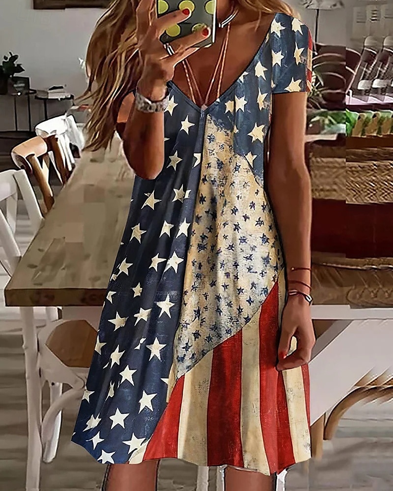 Femmes Mini Robe Robe Décontractée Robe d'été Mode Moderne Quotidien Plage Week-end Coupe régulière Drapeau national Manche Courte Col en V Bleu Bleu de minuit Printemps Automne de 2025 ? $21.99 –P2