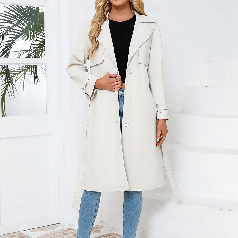 Women's Coat Comfortable Buttons Fashion Street Style Plain Outdoor Casual Daily Long Turndown Regular Fit Long Sleeve Outerwear Black Navy Blue Beige Fall Winter 2025 - $57.99 –P4