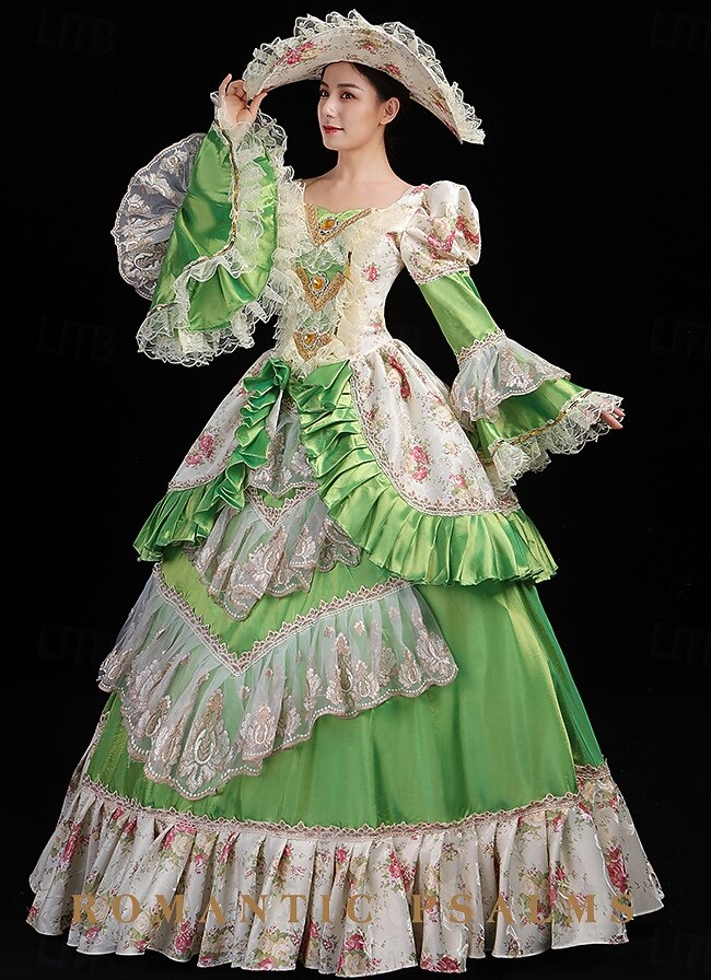 ancien Rococo Renaissance Maxi Robe Normal Juliette Princesse Mariée Plissé Volanté Princesse Col rond Déguisement Femmes Halloween Carnaval Mascarade Soirée Halloween Performance Adultes de 2026 ? $263.59 –P1