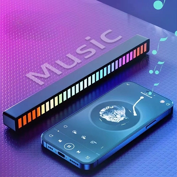 RGB-Tonabnehmer mit Sprachaktivierung, Rhythmuslicht, 32 LED-Leiste, Klangsteuerung, Umgebungslicht, Schallpegelanzeige, Musikspektrummesser, Audio-Display-Visualisierer 2025 - $24.99 –P8