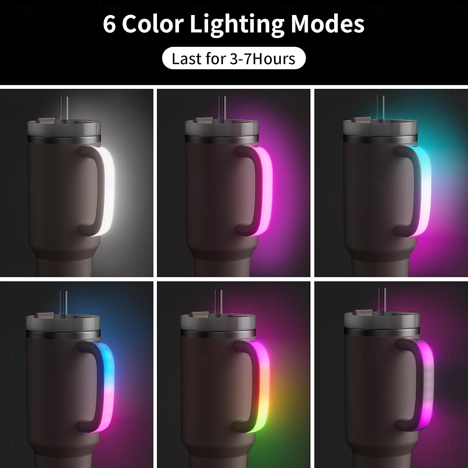 6-цветная светодиодная подсветка ручки для стакана Stanley 40 унций/30 унций, удобная ручка для бутылки с водой для стакана Stanley, совместимая с аксессуарами для стакана Stanley 40 унций, подходит для использования на улице, на вечеринке, дома 2025 - $17.49 –P1