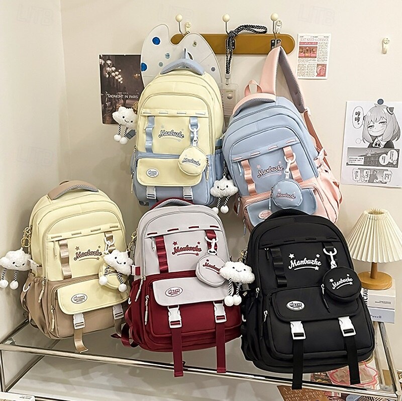 Школьный рюкзак для девочек в пастельных тонах в стиле кавайи – вместительный рюкзак с плюшевой игрушкой и карманом для монет для подростков и школьников 2026 - $34.99 –P1