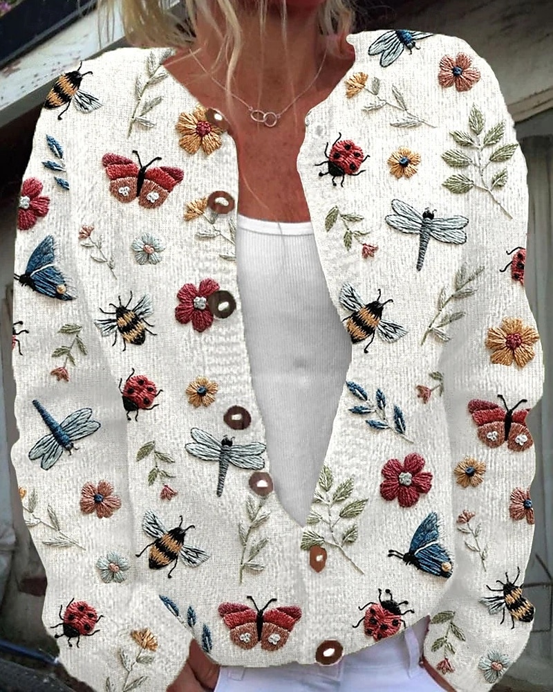 Femmes Pull Cardigan Mode Streetwear Quotidien Animal Côtelé Ouvert devant Tricoté Imprimé manche longue Hauts Longs Tricoter Fête Sortir Week-end Noir Blanche Automne Hiver de 2025 ? $27.99 –P2