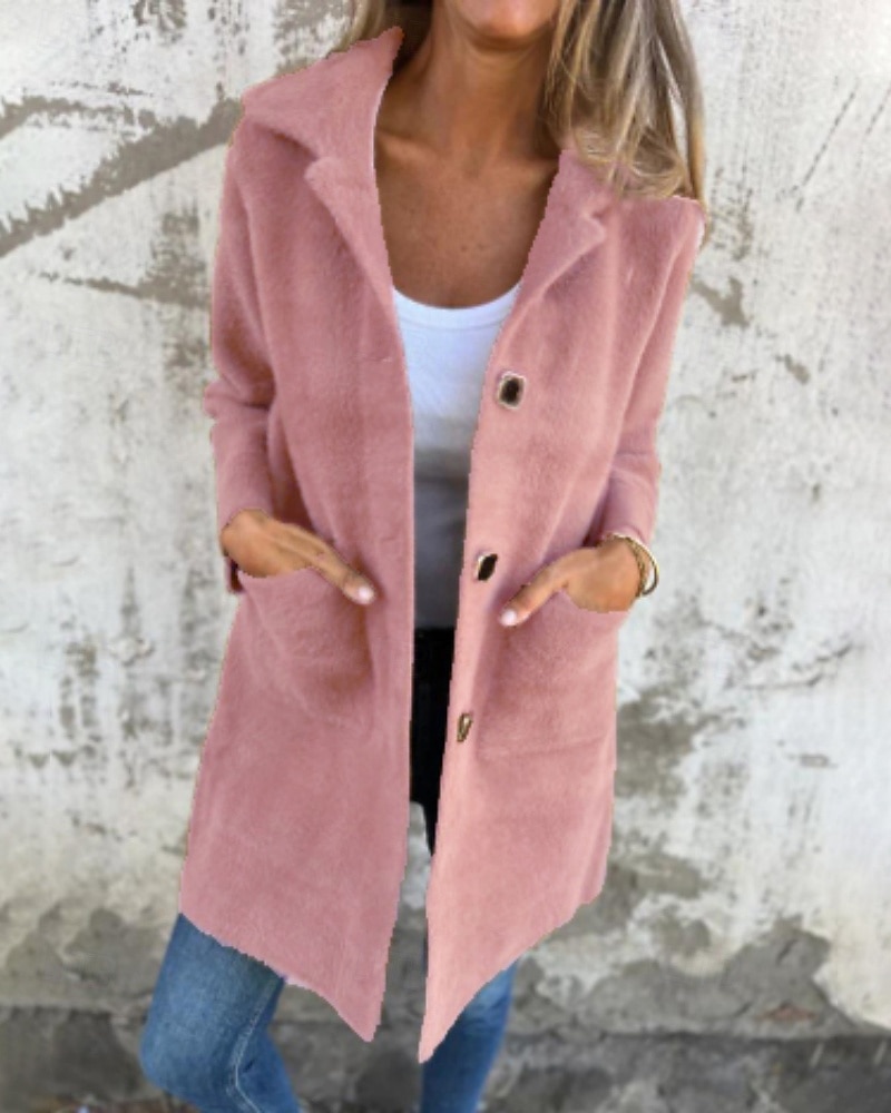 Damen Mantel Warm Bequem Tasche Knöpfe Mode Einfach Ausgehen Wochenende Einreihig Lang Umlegekragen Normale Passform Langarm Oberbekleidung Rosa Blau Kamel Herbst Winter 2025 - $33.99 –P7