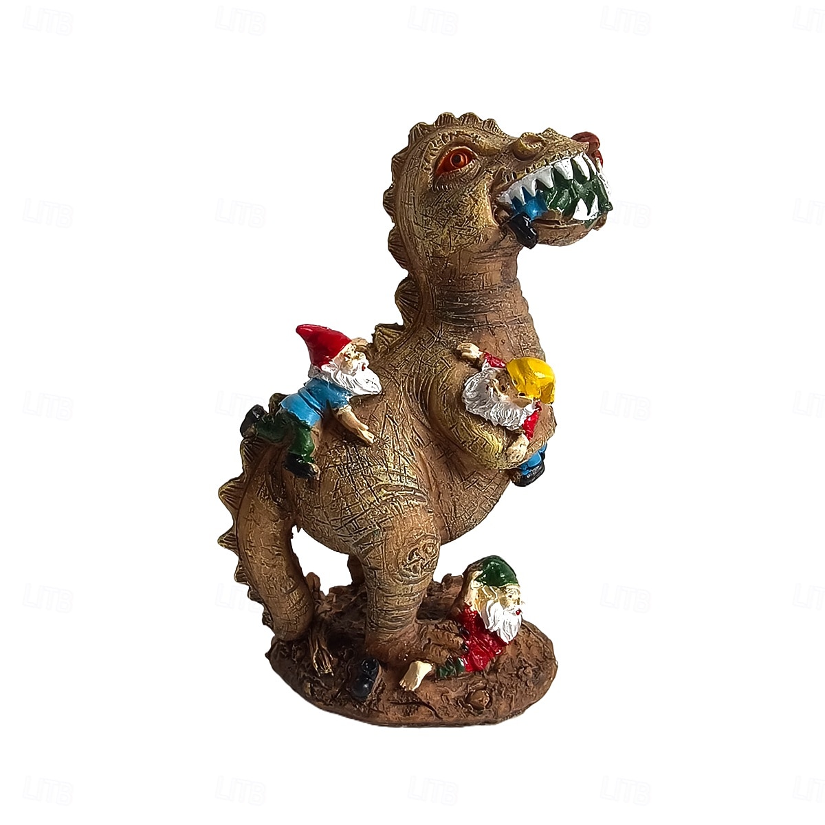 Статуэтка гнома, хватающего динозавра, из смолы, забавное украшение в виде садового гнома для двора или дома, креативный подарок из смолы для любителей динозавров и декора сада 2026 - $19.99 –P12