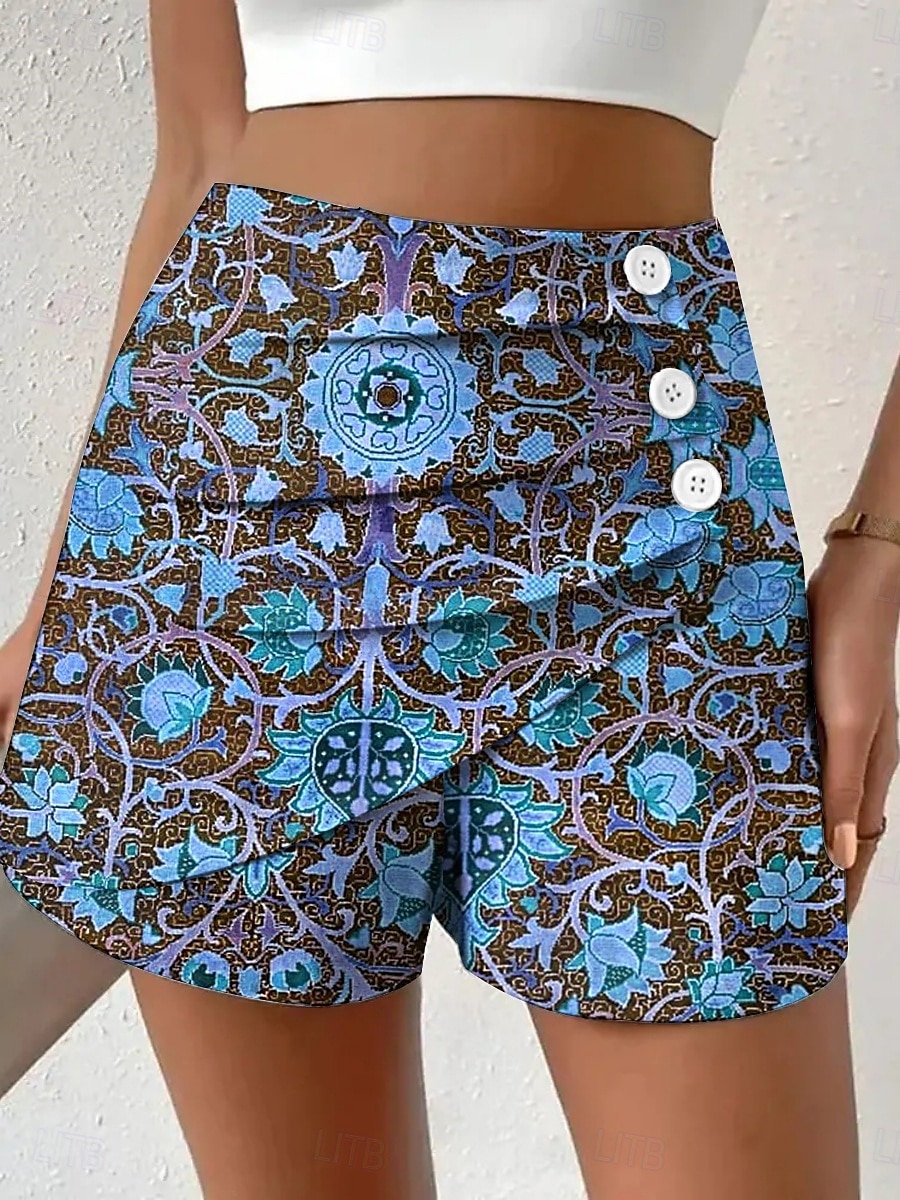 Dame kinesisk Shorts Ferie Årgang Etnisk stil Kort Høy Midje Grafisk Paisly Flettet Uelastisk Formell Feriereise Gate Lilla Rødstrupe-egg Blå Grå Gul Sommer Vår Normal 2025 - $17.99 –P3