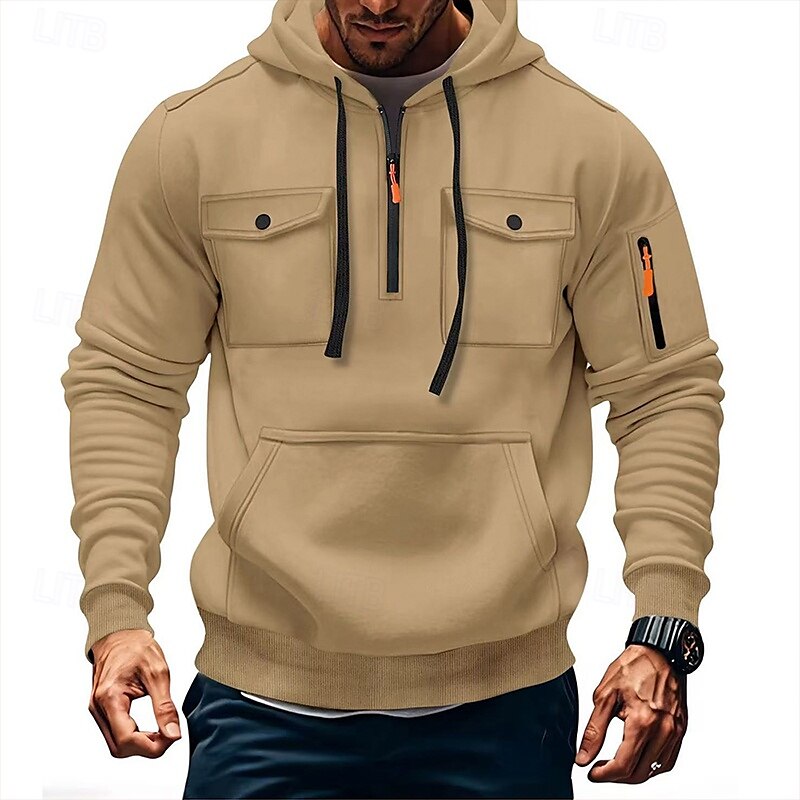 Bărbați Hanorac cu Glugă Hanorac cu fermoar Hanorac tactic Negru Verde Militar Roșu-aprins Albastru piscină Cămilă Capișon Simplu Buzunar Quarter Zip Sporturi & Exterior Casual Zilnic Șic Strad 2025 - $23.99 –P7