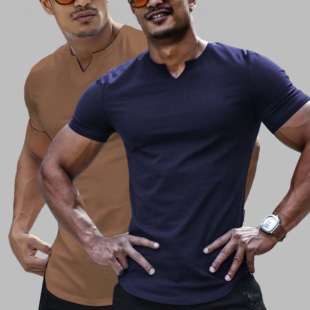 2 Pieces Men's T Shirt Casual Style Short Sleeve V Neck Summer All Seasons Plain Fashion Classic Casual 2 Pack Plain Street Casual Sports White Top Tee for Men 2025 - $20.99 –P8