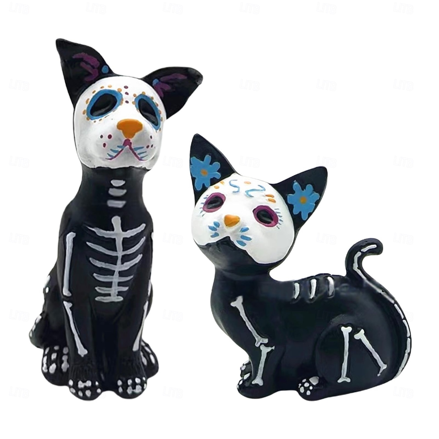 Socha psa na Den mrtvých, halloweenské cukrové lebky, socha zvířat z pryskyřice, ozdoba 2025 - $12.49 –P4