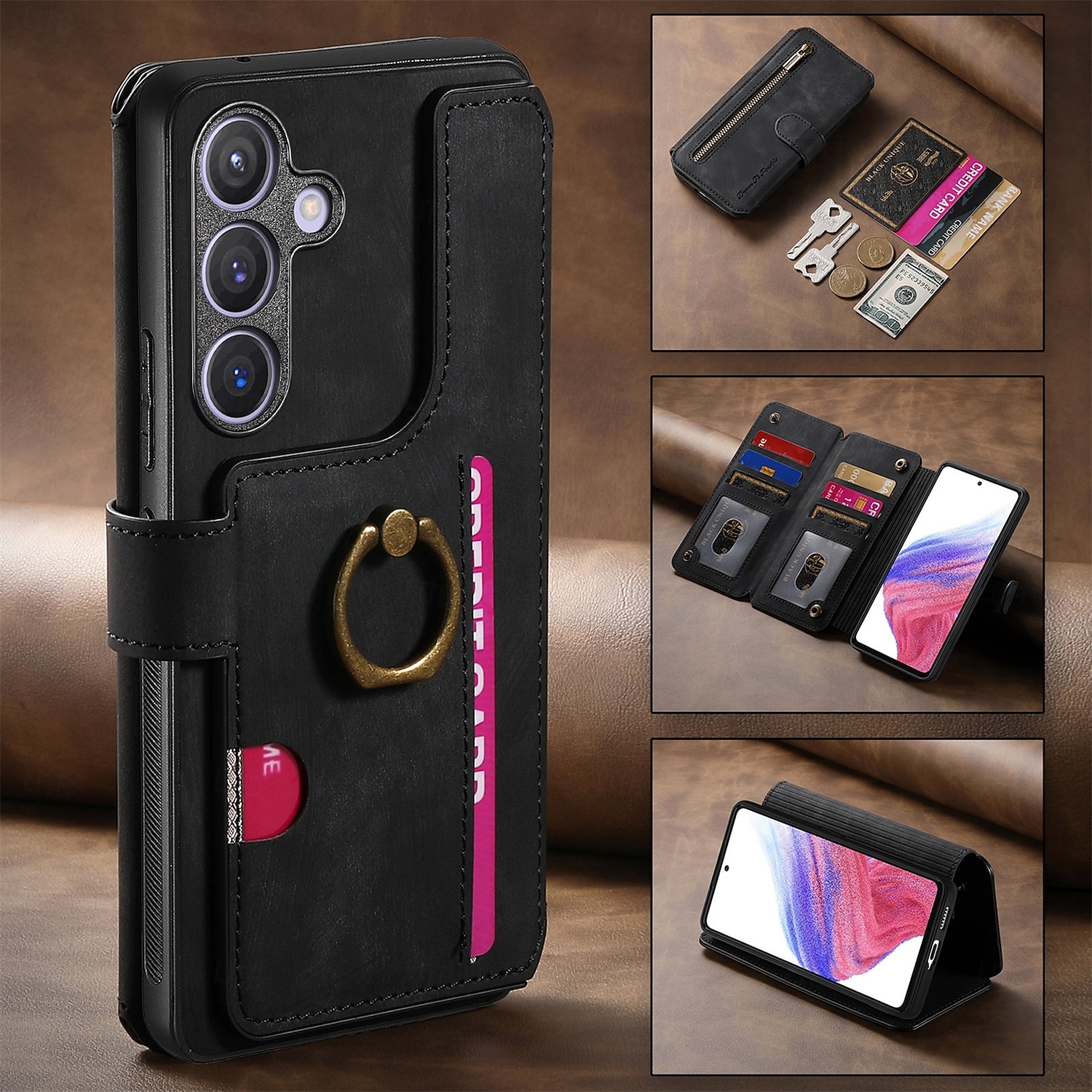 هاتف غطاء من أجل سامسونج جالاكسي اس 25 بلس اس 25 الترا S24 Ultra S24 Plus S23 Ultra S23 Plus A55 5G A54 A34 A14 A73 A53 A33 حافظة بطاقة المحفظة سحاب مسند الدراجة فتحة لبطاقة مكتب  /  الأعمال TPU 2025 - $17.99 –P1
