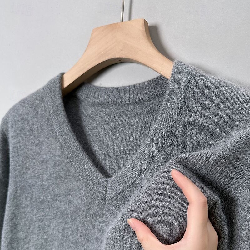 Herr Pullover tröja Stickad tröja Ribbad Sticka Vanliga toppar Stickat Slät V-hals Mode Grundläggande Semester Dagliga kläder Kläder Vinter Höst Kamel Svart M L XL 2025 - $24.99 –P1