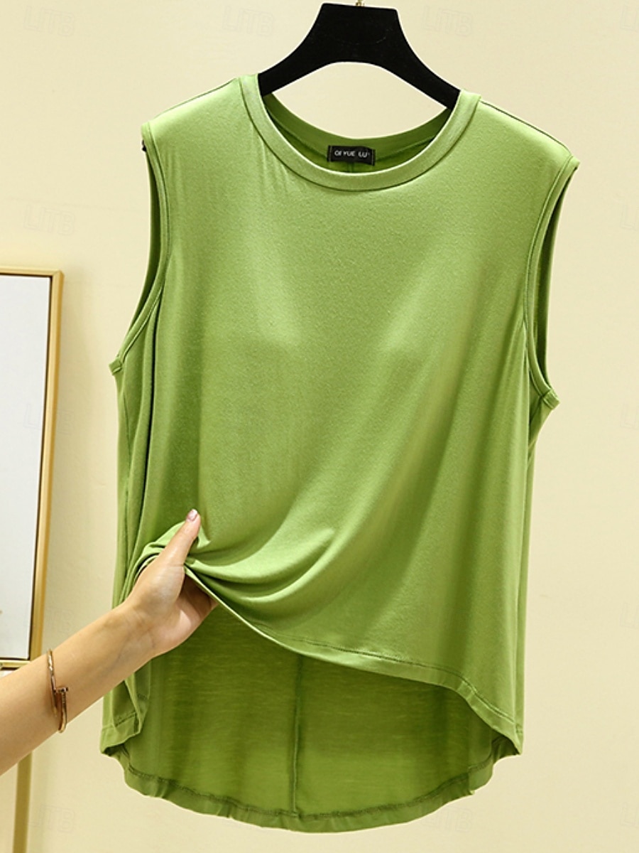Női Camisole Tank Top Tömör szín Napi Alkalmi Ujjatlan Terített nyak Normál felsők Napi Fekete Arcpír rózsaszín Bíbor Lóhere Khakizöld Nyár Tavasz 2025 - $14.99 –P6